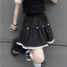 

HOUZHOU Gothic Kawaii Mini Skirts Women Cute Bear Lace Patchwork High Waist Short Skirt Harajuku Summer Japanese Style Soft Girl