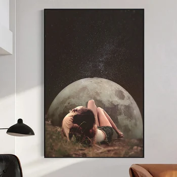 Earth Space Moon Fun Surrealism Paintings Printed on Canvas 2