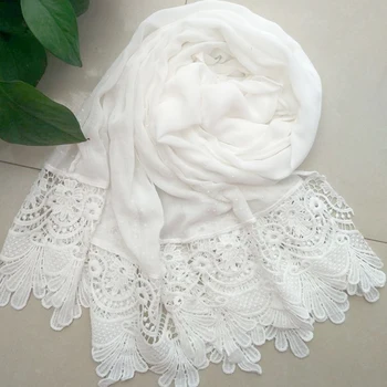 

Cotton Blend Multi Purpose Fashion Autumn Winter Breathable Maxi Lace Edges Warm Dots Rhinestone Shawl Muslim Soft Women Scarf