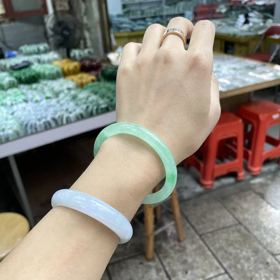 Natural Green Jade Bracelet Bangle Round Jadeite Jasper Nephrite