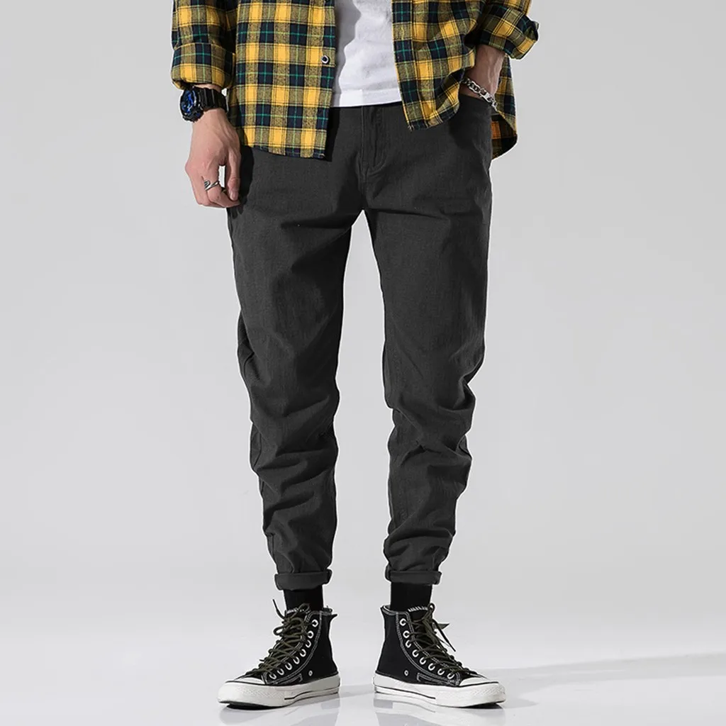Повседневное брюки Для мужчин хлопок Slim Fit Мужские брюки Чинос; Новая модная Повседневное на открытом воздухе карман пляжные однотонные брюки длинные брюки для девочек плюс Размеры