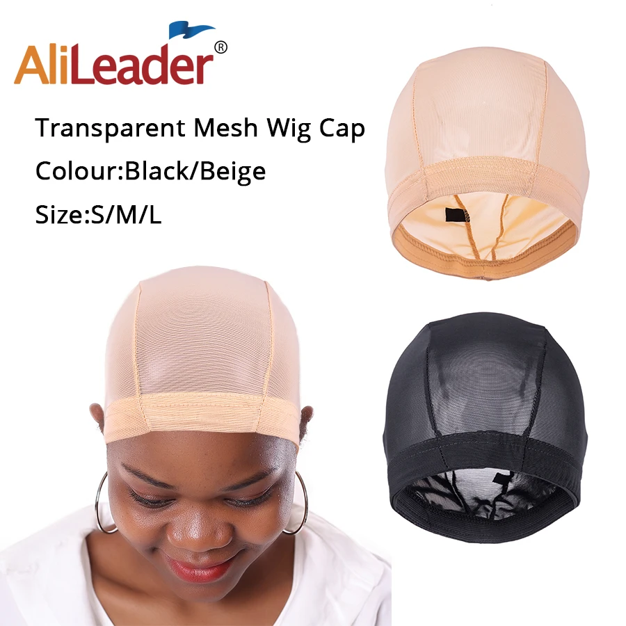 AliLeader L/M/S Cheap Elastic Mesh Dome Wig Cap for Making Human Hair Wigs Beige Black Spandex Net Glueless Hairnets Wig Liner