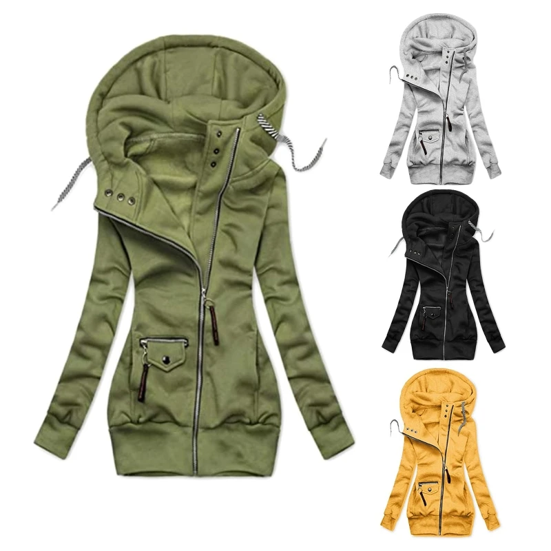 

Women Long Sleeve Hoodie Jacket Solid Turtleneck Drawstring Zip Sweatshirt Coat