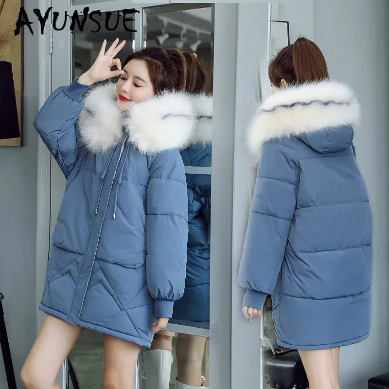 AYUNSUE зимнее пальто женская одежда парка Корейская теплая куртка Женские пальто большой меховой воротник с капюшоном мужские парки XY1902 YY1991