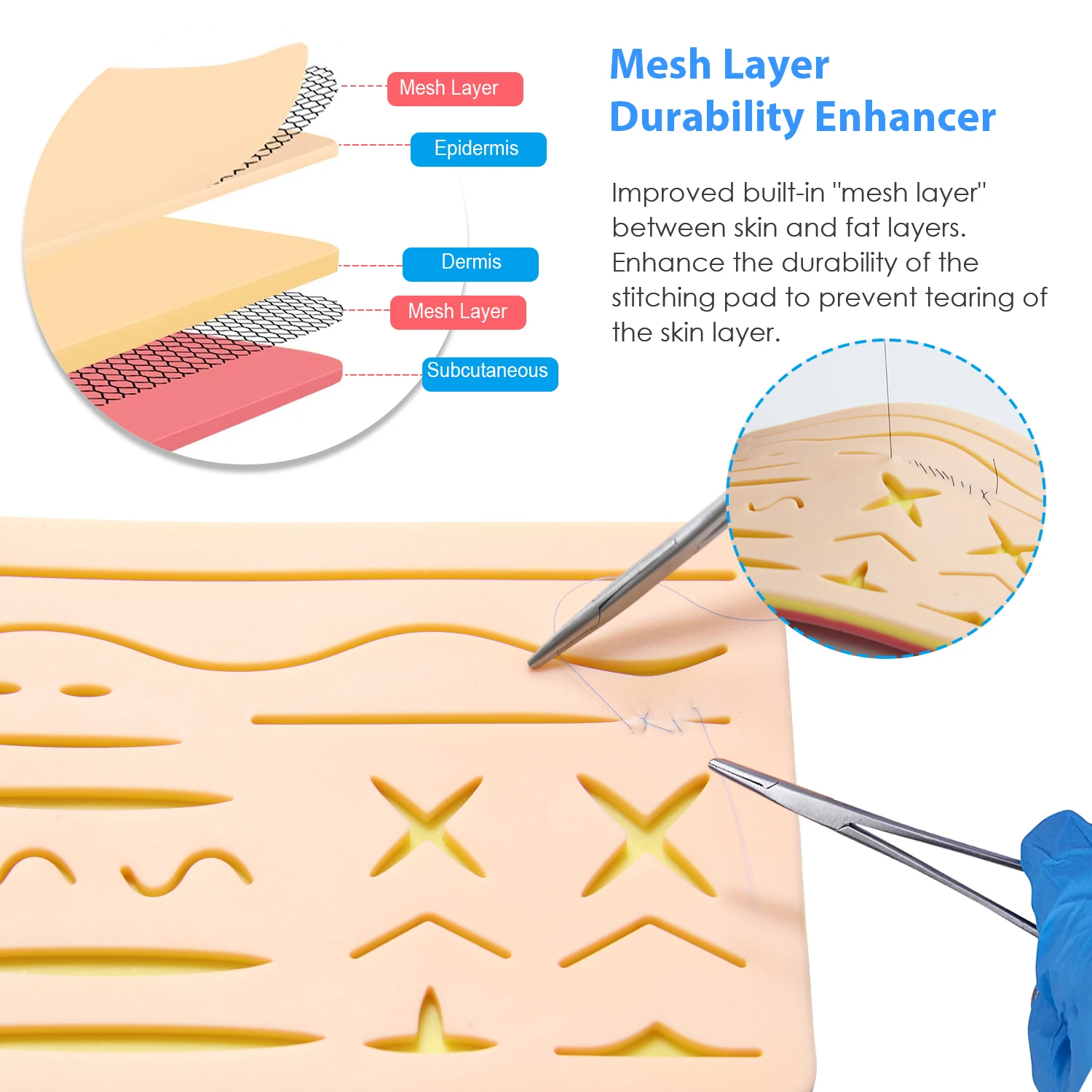 La pratique de suture de silicone Kit avec le tampon de plat