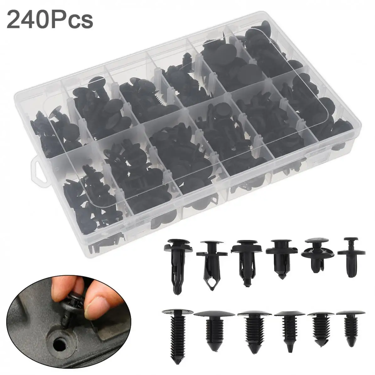 

240pcs 12 Kinds Universal Car Body Bumper Push Pin Clip Rivets Fastener Expansion Screws Kits with Transparent Storage box