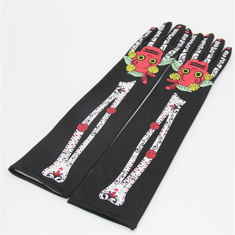 

Halloween skeleton gloves long ghost gloves face flower bones womens gloves mittens cycling arm gloves Unisex