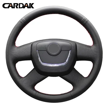 

CARDAK Black Leather Steering Wheel Cover for Skoda Octavia Superb 2012 Fabia Skoda Octavia a 5 a5 2012 2013 Yeti 2009-2013