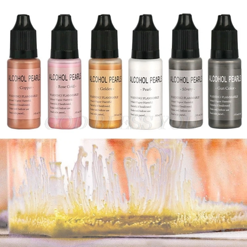 6Pcs/Set 15ml Metallic Alcohol Pigment Resin Dye Alcohol-Based Ink Concentrated Paint Epoxy Resin Colorant Casting Crafts