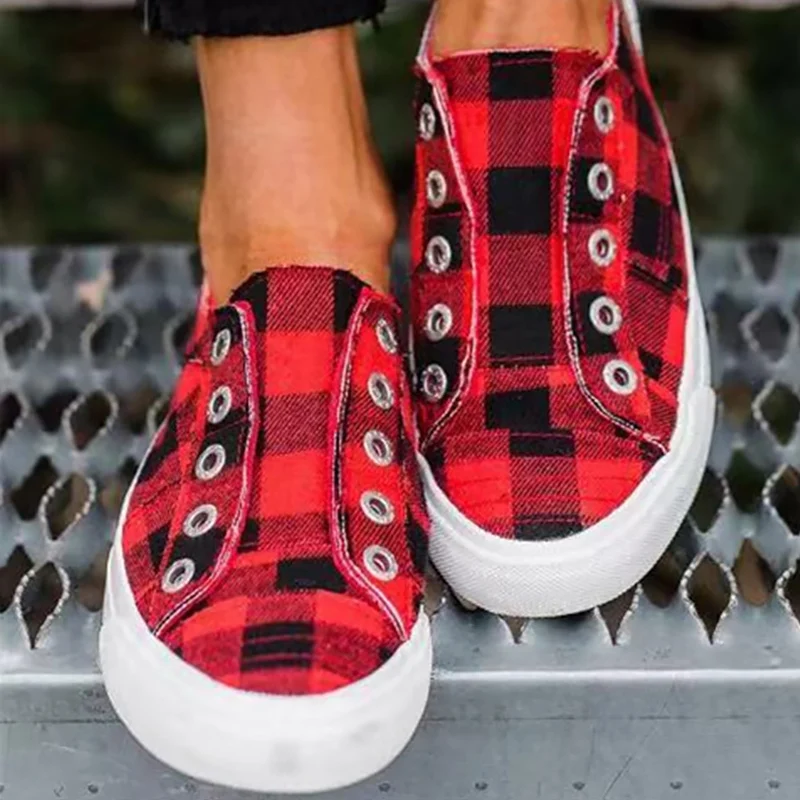 

Women Canvas Shoes Gingham Slip On 2020 News Casual Woman Sneakers Plus Size 43 Cozy Designer Sneaker Shallow