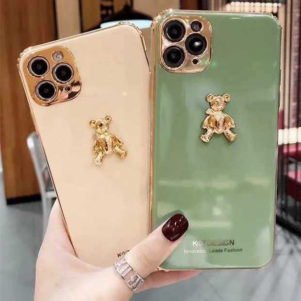 Мягкий силиконовый чехол для iPhone 11 12 Pro X XR XS Max 7 8 Plus с милым 3D рисунком Золотого