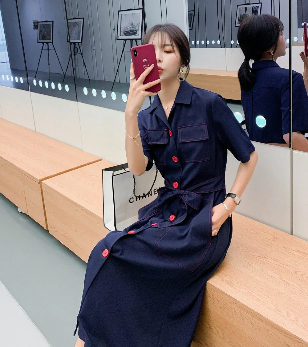 

MORI Series Brick Red Dress Shirt Dress Summer Very Fairy of Non-mainstream Dress Long Goddess-Style Dress Elegant
