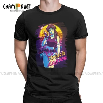 

Men T-Shirts Black Lagoon Retro Anime Crazy 100% Cotton Tees Short Sleeve Revy T Shirts Round Neck Tops Party