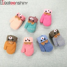 BalleenShiny/Детские Зимние перчатки для малышей; вязаные варежки с длинными пальцами; теплые милые животные; медведи для мальчиков и девочек