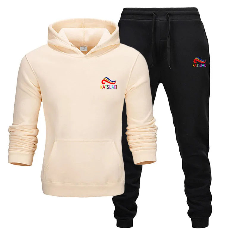 khaki black Бренд, весенние спортивные костюмы, милые и забавные модные хип-хоп толстовки+ штаны, спортивные костюмы, катсуаки, повседневные мужские спортивные комплекты - Цвет: khaki black