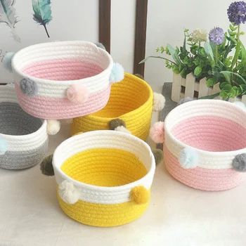 

Household Cotton Woven Storage Basket Clothing azine Desktop Storage Basket Remote Control Snack Storage