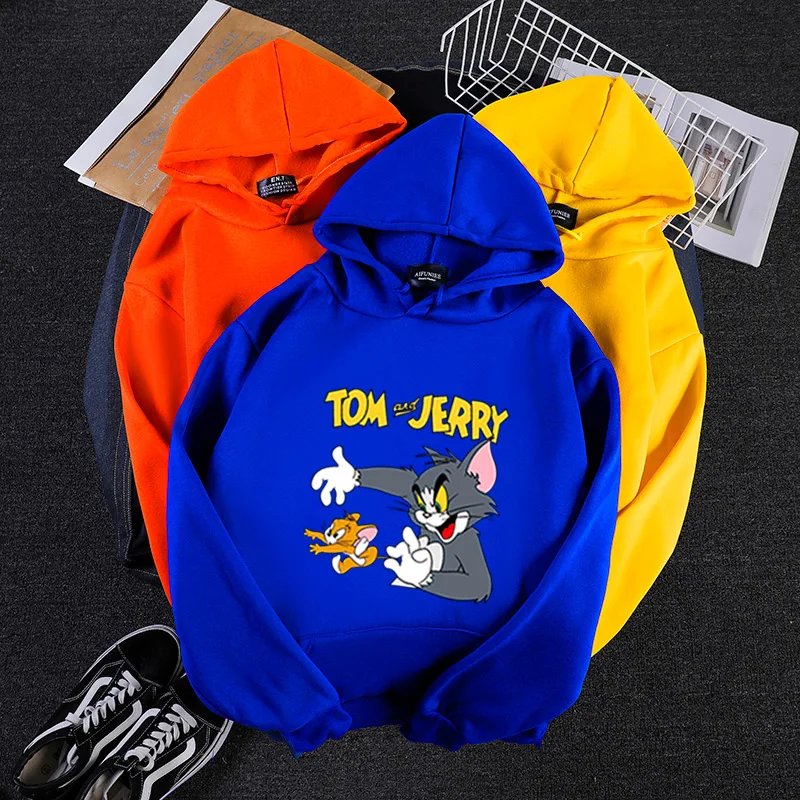 Женская толстовка с капюшоном Tom& Jerry, шапка, пуловер, мультяшная Милая толстовка с капюшоном, спортивный костюм Harajuku, эстетическая толстовка с капюшоном большого размера
