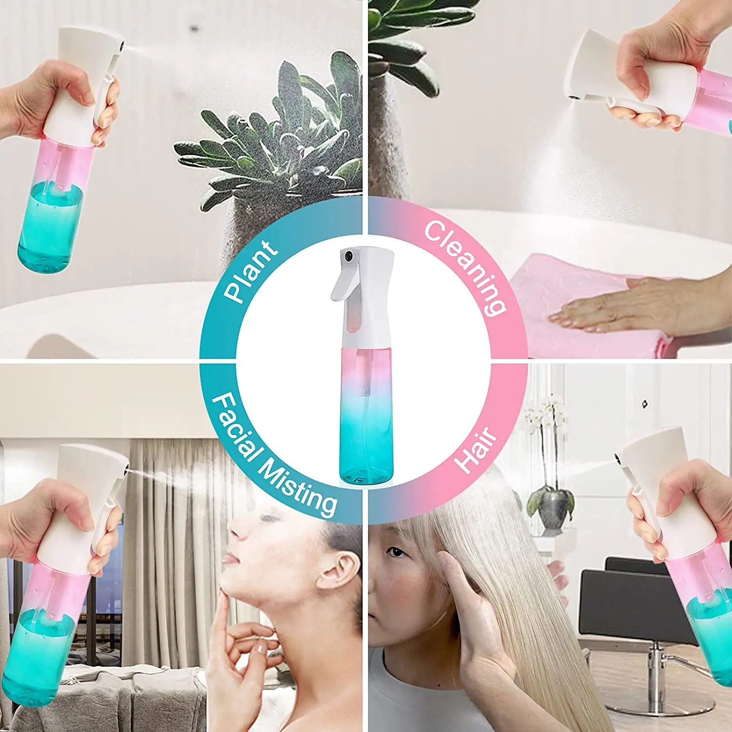 Hair Spray Bottle – Ultra Fine Continuous Water Mister for Hairstyling, Cleaning, Plants, Misting