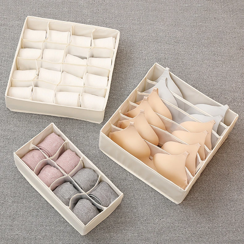 

6/8/16 Grid Drawer Organizer Oxford Cloth Underwear Storage Box Beige Ties Socks Bra Storage Boxes Foldable Closet Divider