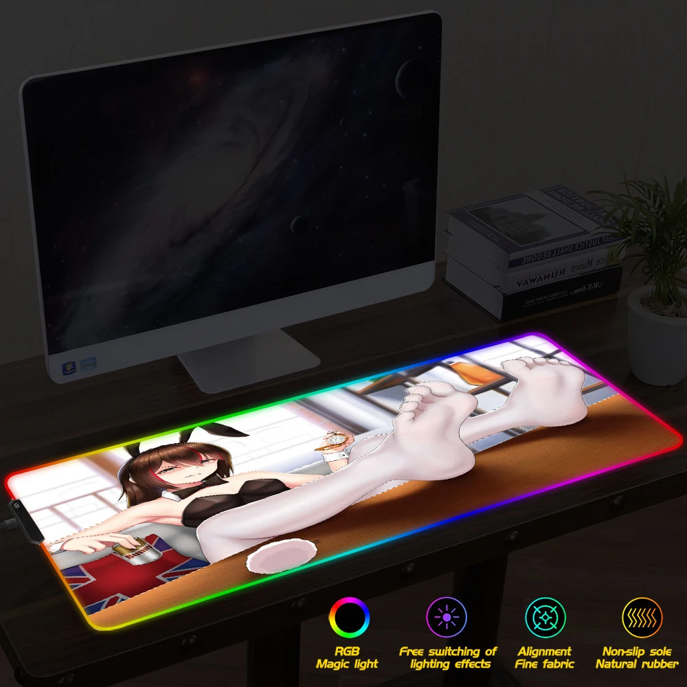 Светодиодный rgb коврик для мыши мультяшный кролик девушка изображение выбор большой игры Украшение компьютерный стол помощь мыши перемещения XL коврик