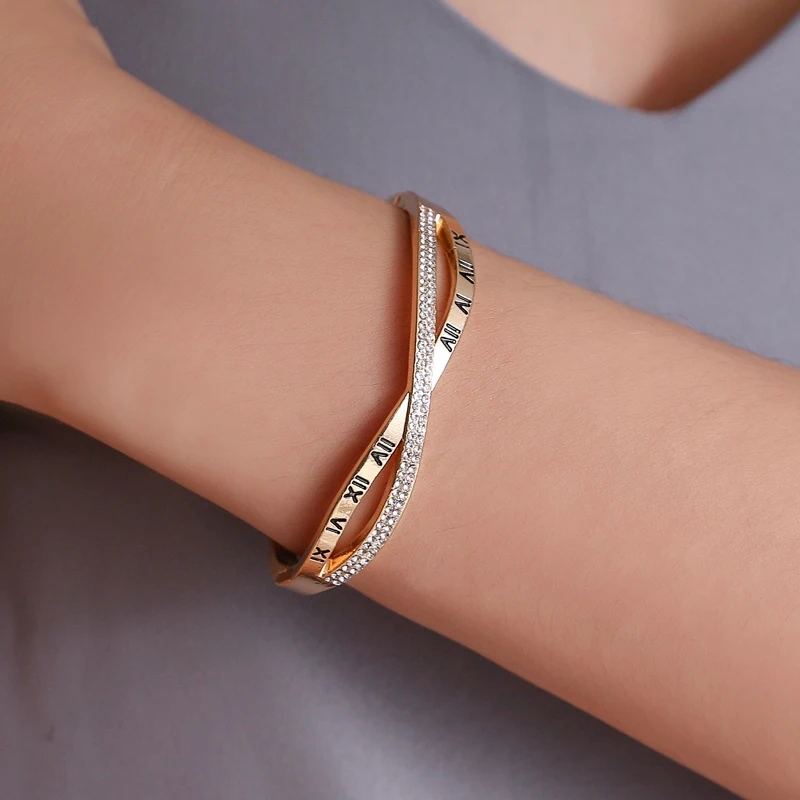 Women's Bracelet Silver Color Gold Bangles Rose Gold Rhinestone Bracelet Cuff
