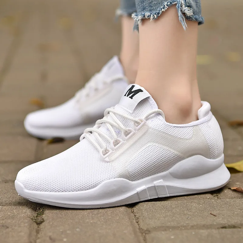

White Sneakers Sports Shoes Lovers Running Women Shoes Fashion Mesh Breathable Flat Shoes Casual Ladies Rubber Shoes Plus Size