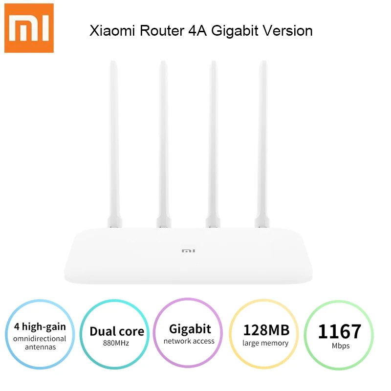 

Xiaomi Mi Router 4A Gigabit Version 2.4GHz 5GHz WiFi 1167Mbps WiFi Repeater 128MB DDR3 High Gain 4 Antennas Network Extender