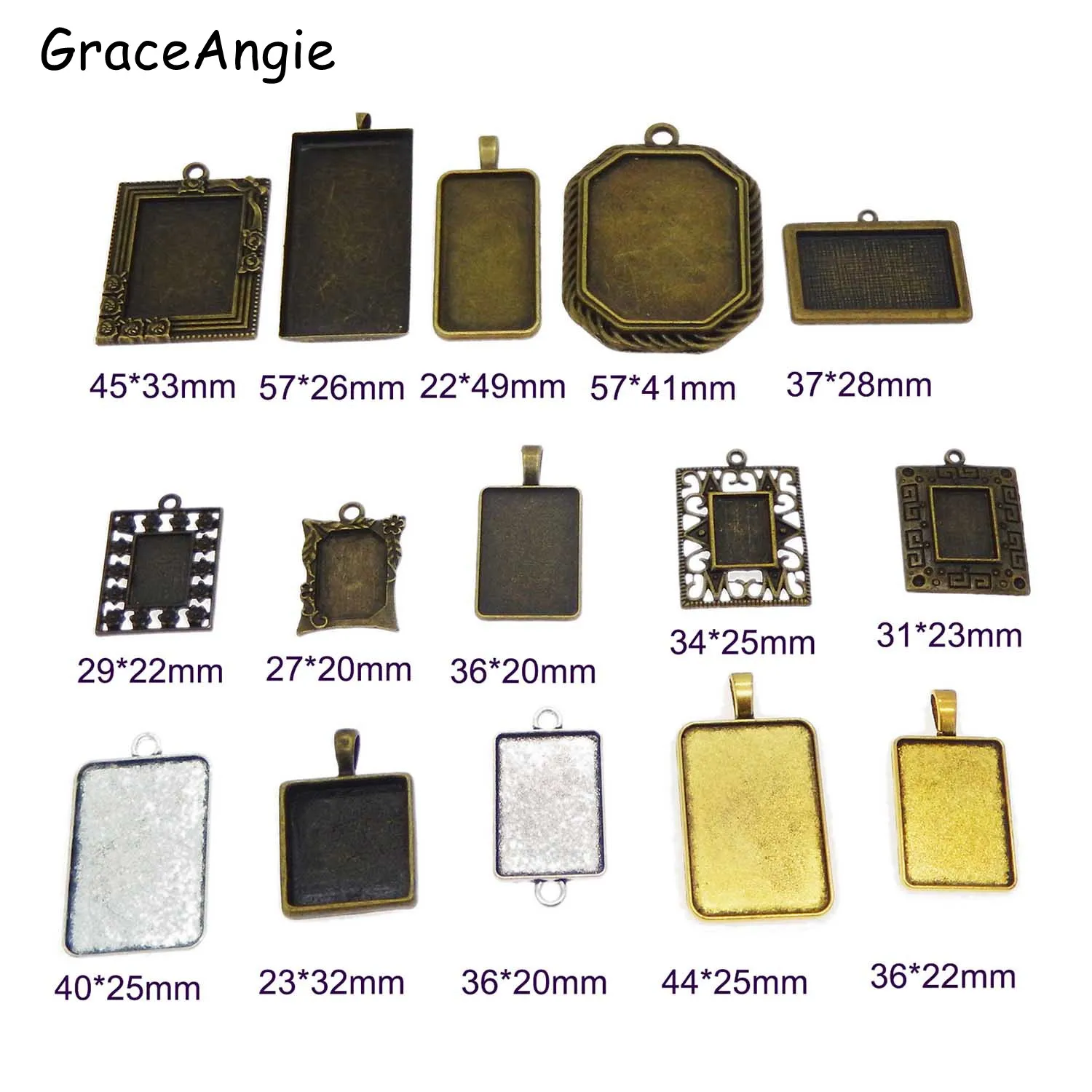 

Mix 15PCS Reactangle Bezel tray pendant blank setting for photo picture pendant making Wholesale Jewelry Findings Necklace Gift