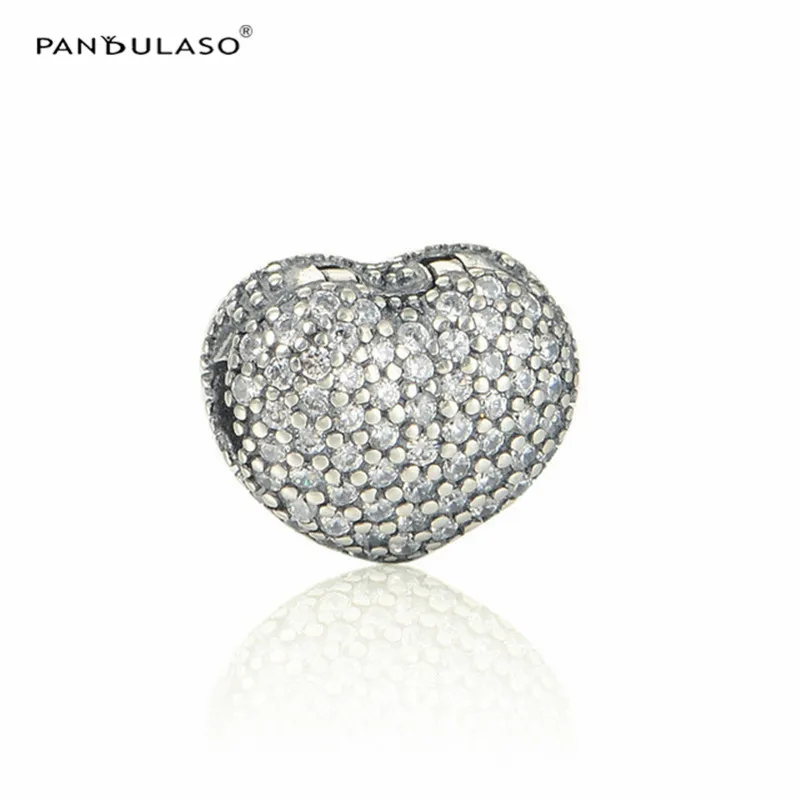 

Sparking Pave Heart Clip Charm acsesoris for women Sterling Silver Jewelry Fits Original Bracelets Bead For Jewelry Making