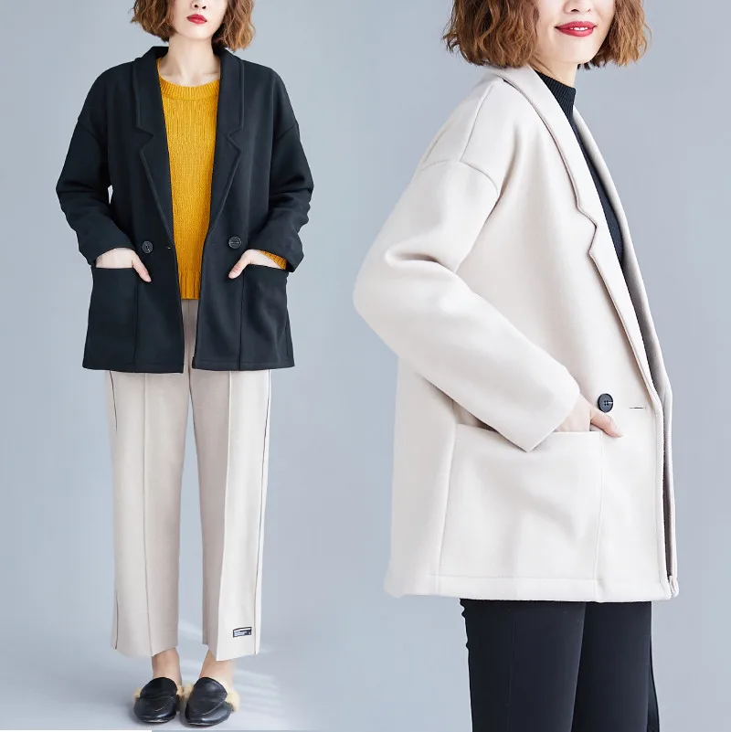 

2019 Literature And Art Large Size Loose-Fit Korean-style Woolen Cardigan Coat