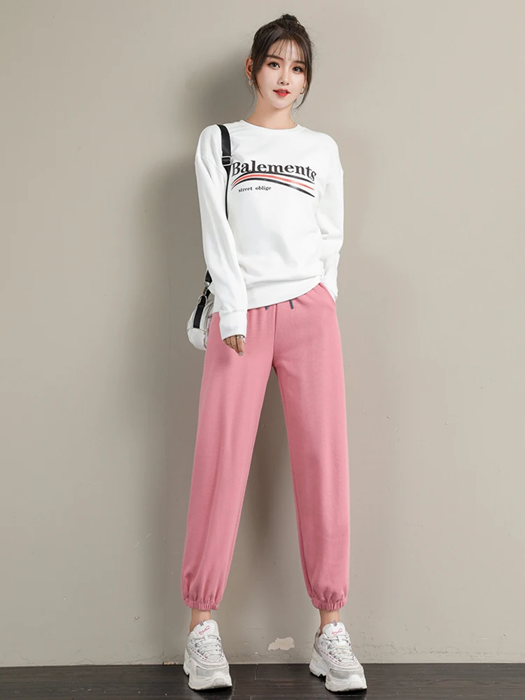 

2020 Winter Women Add Cotton Candy Pants Gray Cargo Strethy Waist Loose Trousers Joggers Female Sweatpants Streetwear S-3X