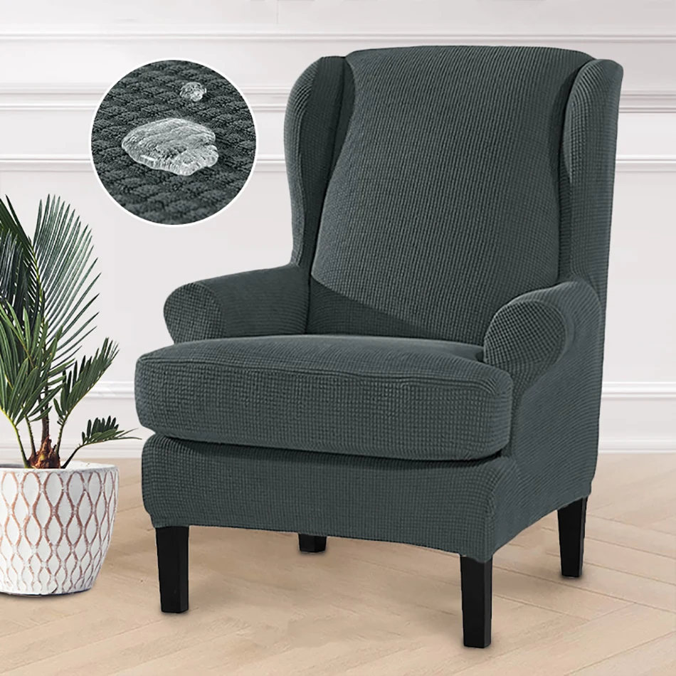 Sloping Arm Wing Back Jacquard Sofa Covers Chair Cover Elastic Armchair Wingback Chair Wing Back Stretch SlipCover Protector