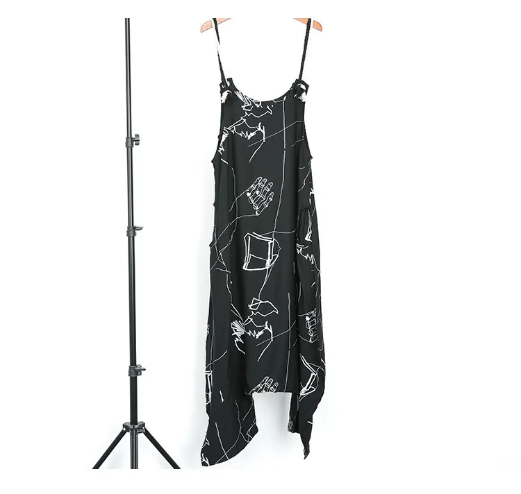 Fashion Tide Spring New Print Hanging Conjoin Jumpsuit Black Personality Street Large Size Trousers Female's Pants YG59111