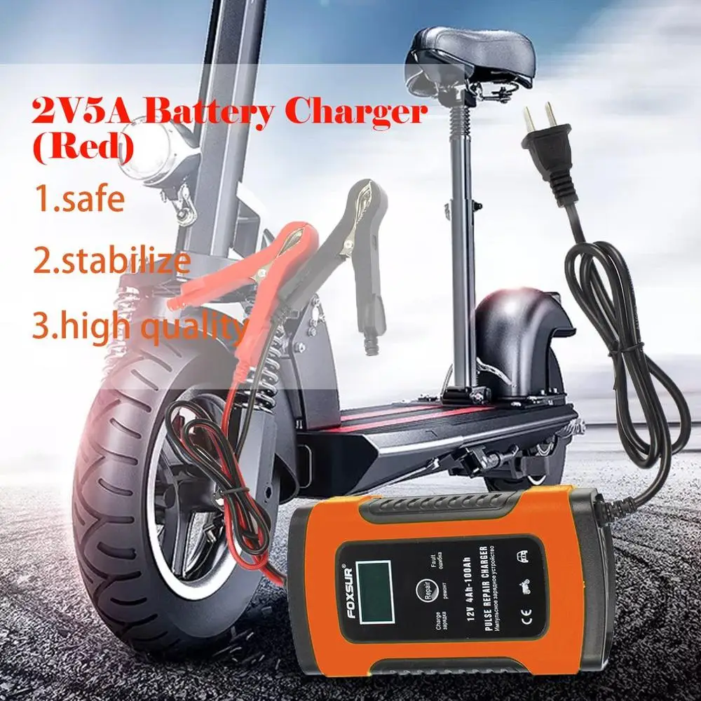 

Red Car Battery Charger Automobile Motorcycle Intelligent Pulse Repair 12V 5A LCD Motocycle Battery Charging Device