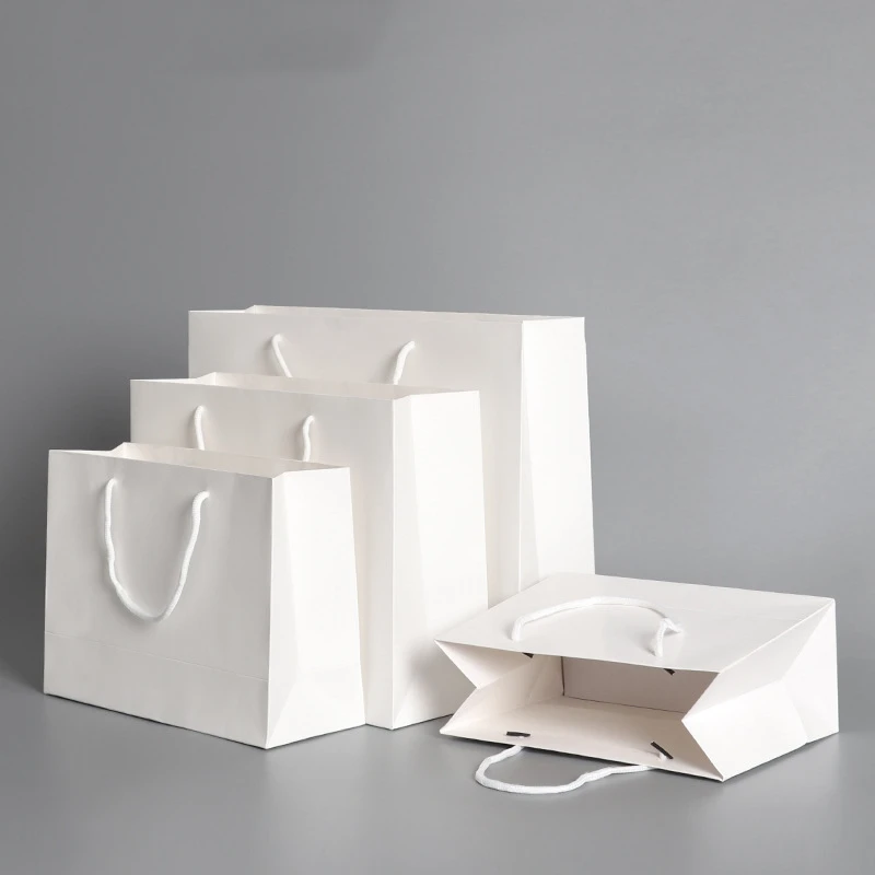 10pcs/lot White High Quality Simple Paper Gift Bag Wedding Birthday Party Gift Package Bags Kraft Paper Candy Box With Handle