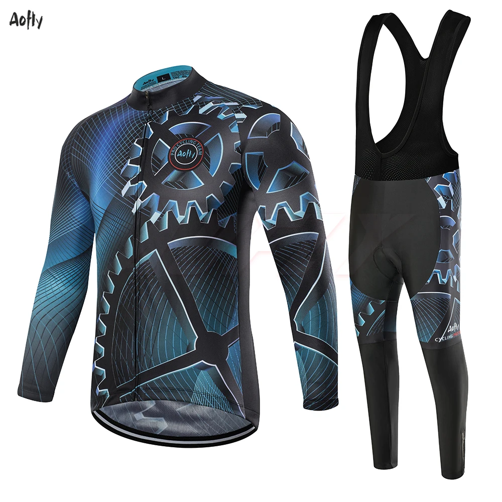 

Warm 2020 Aofly Winter Thermal Fleece Men Pro Cycling Jerseys Set 20D Gel Pad Utdoor Riding Bike MTB Clothing Bib Pants Ciclismo