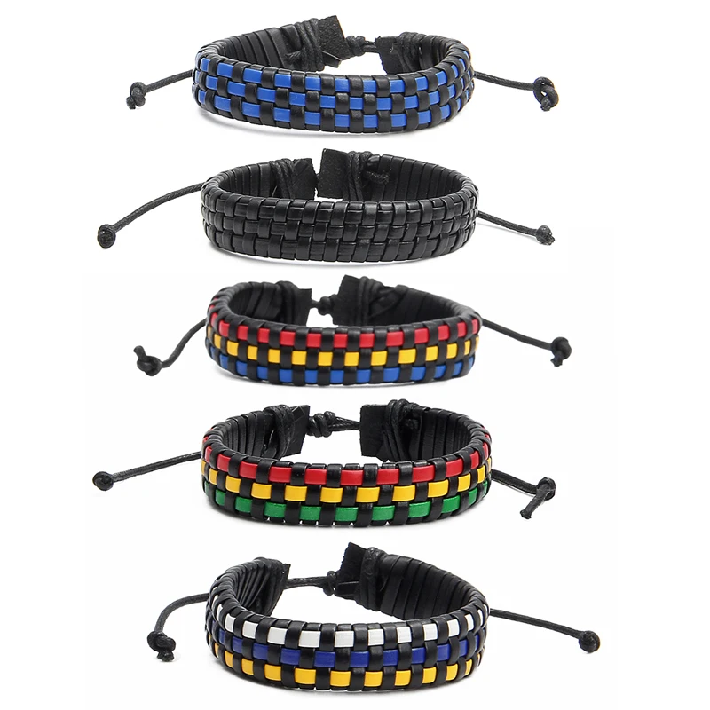 

MINHIN Retro Charm Bracelets Mens Handmade Braided Wristbands PU Leather Bracelet Bangles Mens Punk Jewelry Gift