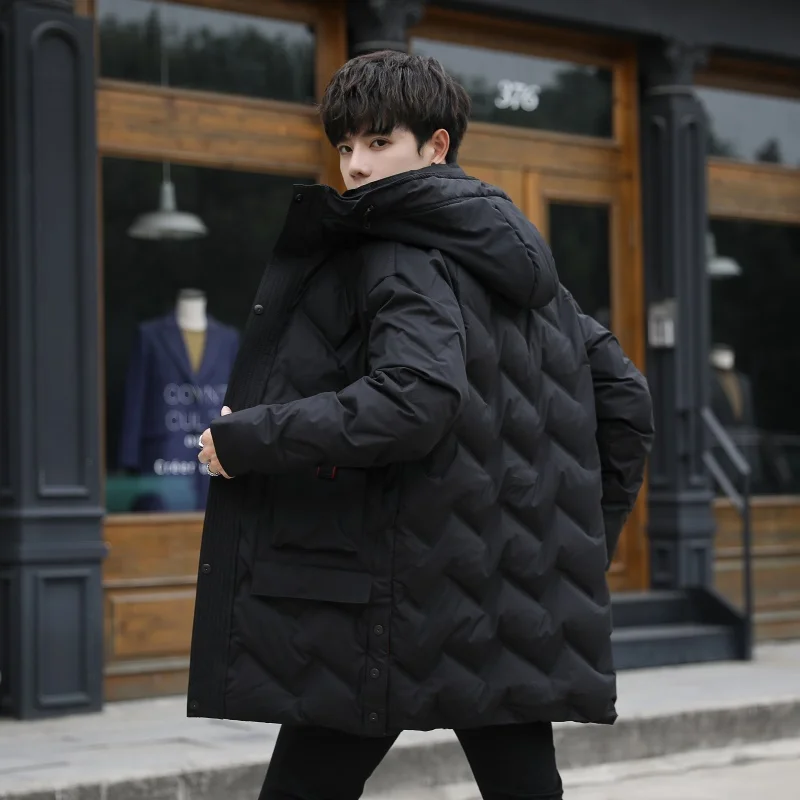 New 2023 Winter Mid-Length Hooded Warm Duck Down Jacket For Men's Thick Parkas Streetwear Solid Long Puffer Coat Top Windbreaker