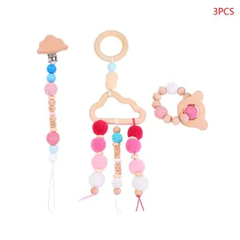 

3Pcs/Set Baby Beech Teeth Chew Toys Pacifier Clip Nipple Chain Teething Bracelet