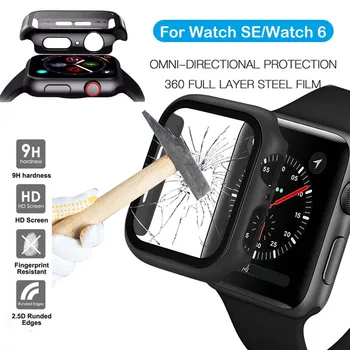 

Clear Tempered Premiun Screen Protector Film Hard PC Protection Case Cover With 360 Full Layer Glass Film For Watch SE/Watch6