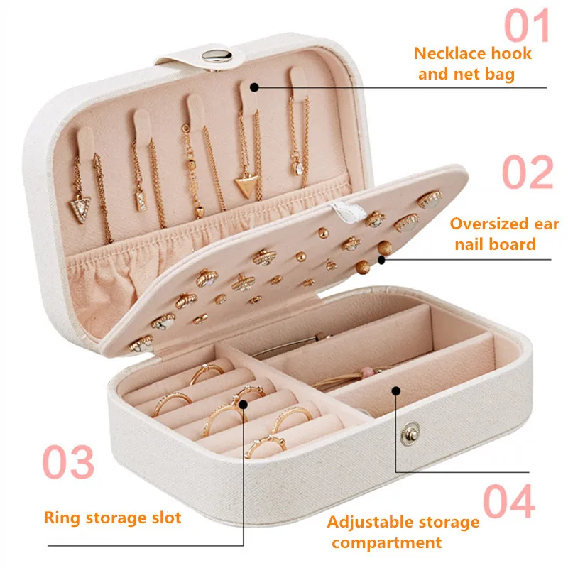 

Multifunction Protable Leather Storage Box Earrings Ring Necklace Case Jewel Packaging Travel Cosmetics Organizer Container Box