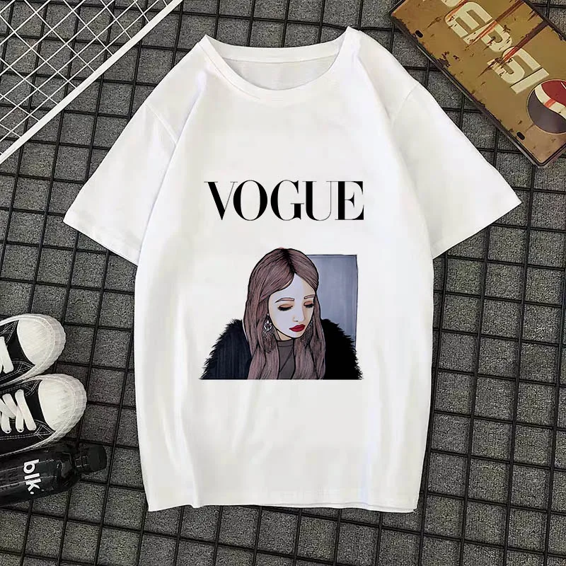 Summer New 2020 Fashion T shirt Women VOGUE letter print Harajuku Tshirt O-neck Short Sleeve T-shirt White Tops Female Clothing