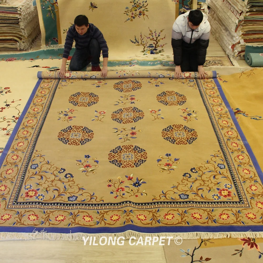 YILONG 8'x11' Золотой вязаный шерстяной коврик ручной работы большой ковер (TJ2018031S)
