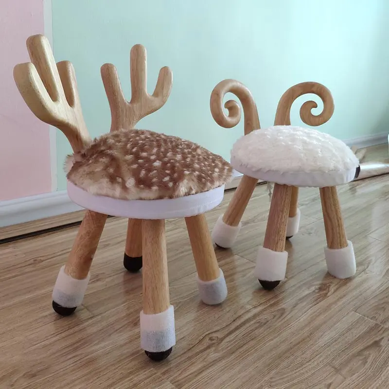 Nordic Creative Ins Children\'s Solid Wood Stool Cartoon Kindergarten Table and Chair Stool Baby Chair for School Home Kids Chair