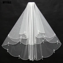 Women Bridal Veil With Comb 2 Layers Tulle Sequins Beads Bridal Veil Wedding Accessories Hand sewing bahtHigh quality material