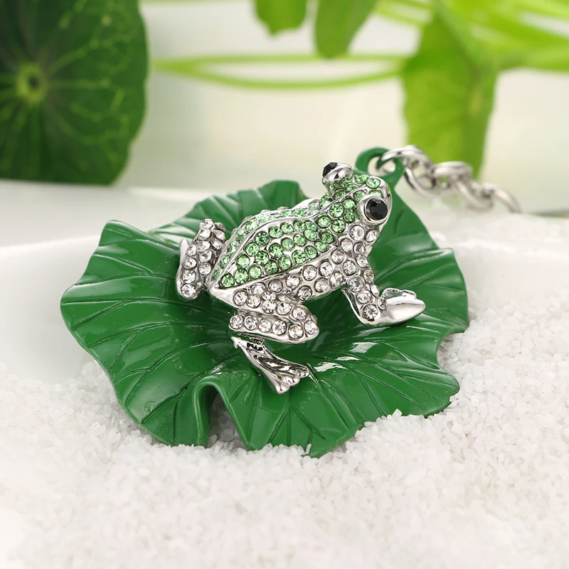 

2020 Tinykenro Fashion New Hot Rhinestone Cute Green Painted Lotus Leaf Frog Bag Wallet Keychain