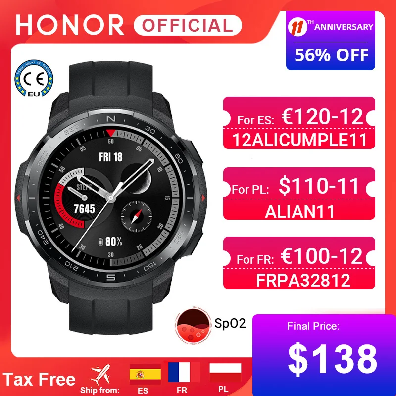  Глобальная версия Honor Watch GS Pro Смарт часы SpO2 мониторинг сердечного ритма спортивные Смарт часы Bluetooth Вызов 5ATM 25 дней батарея  $120 $12 CODE:AEWCS01…