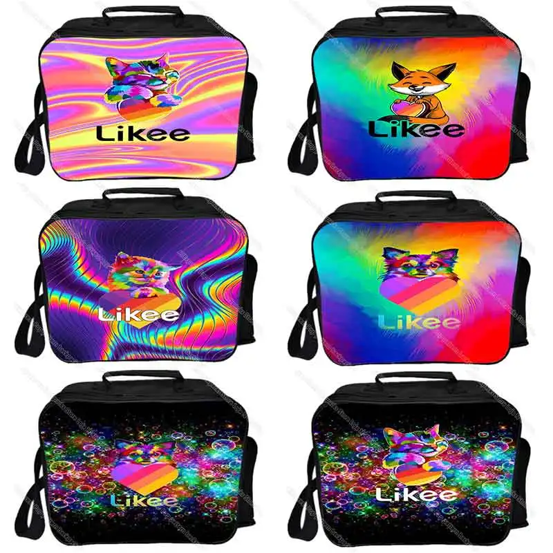 

LIKEE App Lunch Bag Thermal Insulated Cat Fox Colorful Lunch Bag Likee Picnic Camping Shoulder Bag Fresh Keeping Ice Cooler Bag