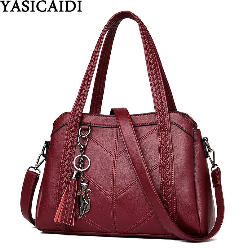 Yasicaidi/повседневные женские сумки-тоут из искусственной кожи в стиле пэчворк; большая женская сумка на плечо с кисточками; кожаные женские сумки через плечо; Sac A основной Femme