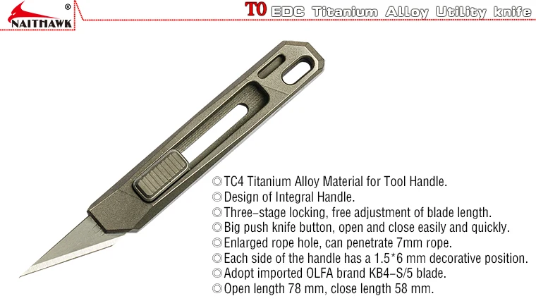 

NAITHAWK TO Utility Knife Titanium Alloy One Solid Handle OLFA Blade Mini Cutter Knives EDC Tool